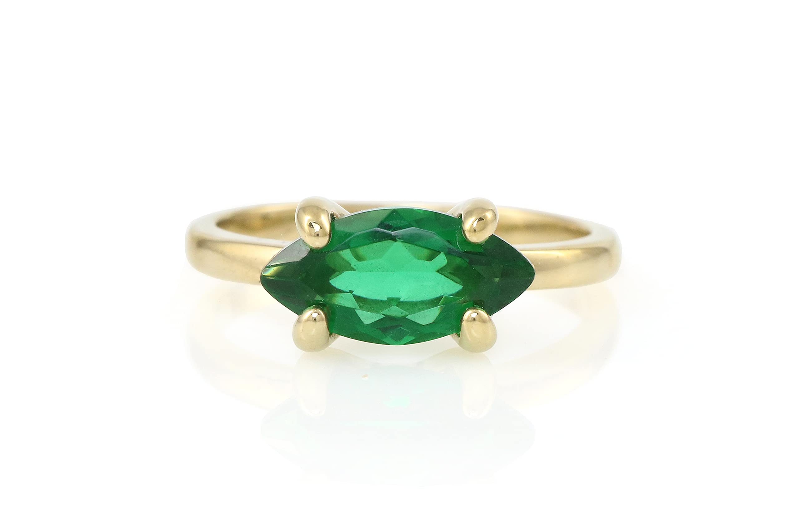 Anillo de Esmeralda en Juego Horizontal - Anillos de Marquesa con Estilo para Mujeres, Anillos para el Día a Día, Anillos de Piedras Preciosas - Joyas Personalizadas de Moda para Compromiso