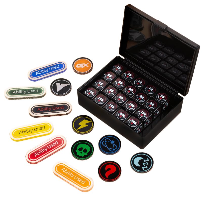 Pro TCG Tournament Kit: 20 Damage Counter Dice w/ GX/VSTAR Boards - 5 Status Tokens + R-Box Organizer