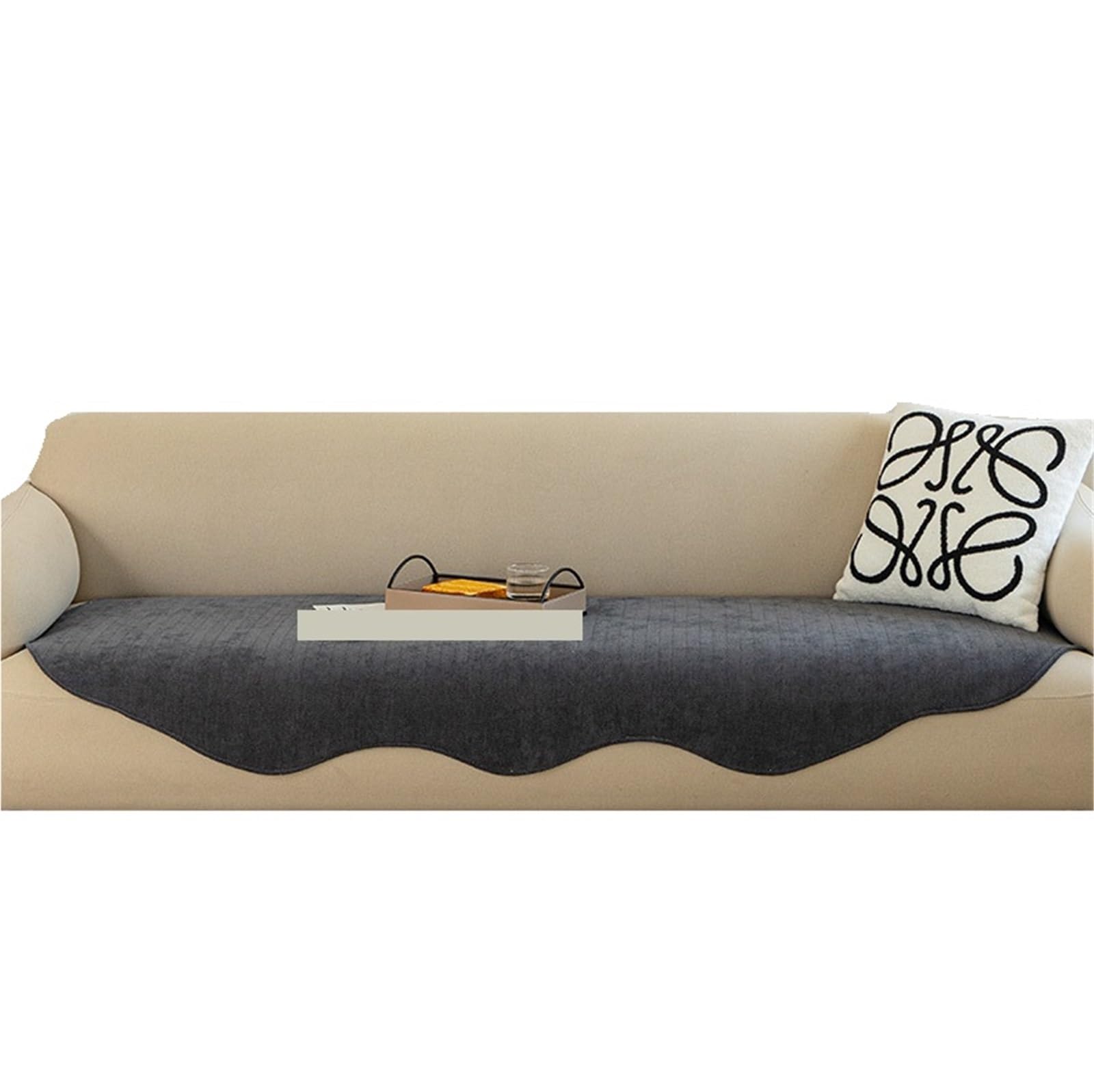 Housse de coussin de canapé antidérapante noire au motif rangée droite raffiné