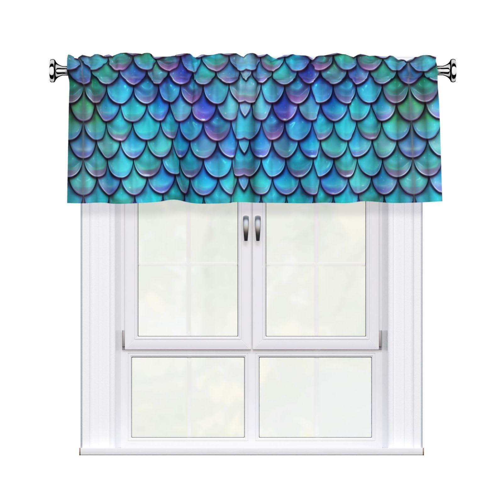 HJFCZH Mermaid Teal Fish Prints Durable Window Layer – 54x18 Inch 100% Polyester Peach Skin Valance for Long-Lasting Style