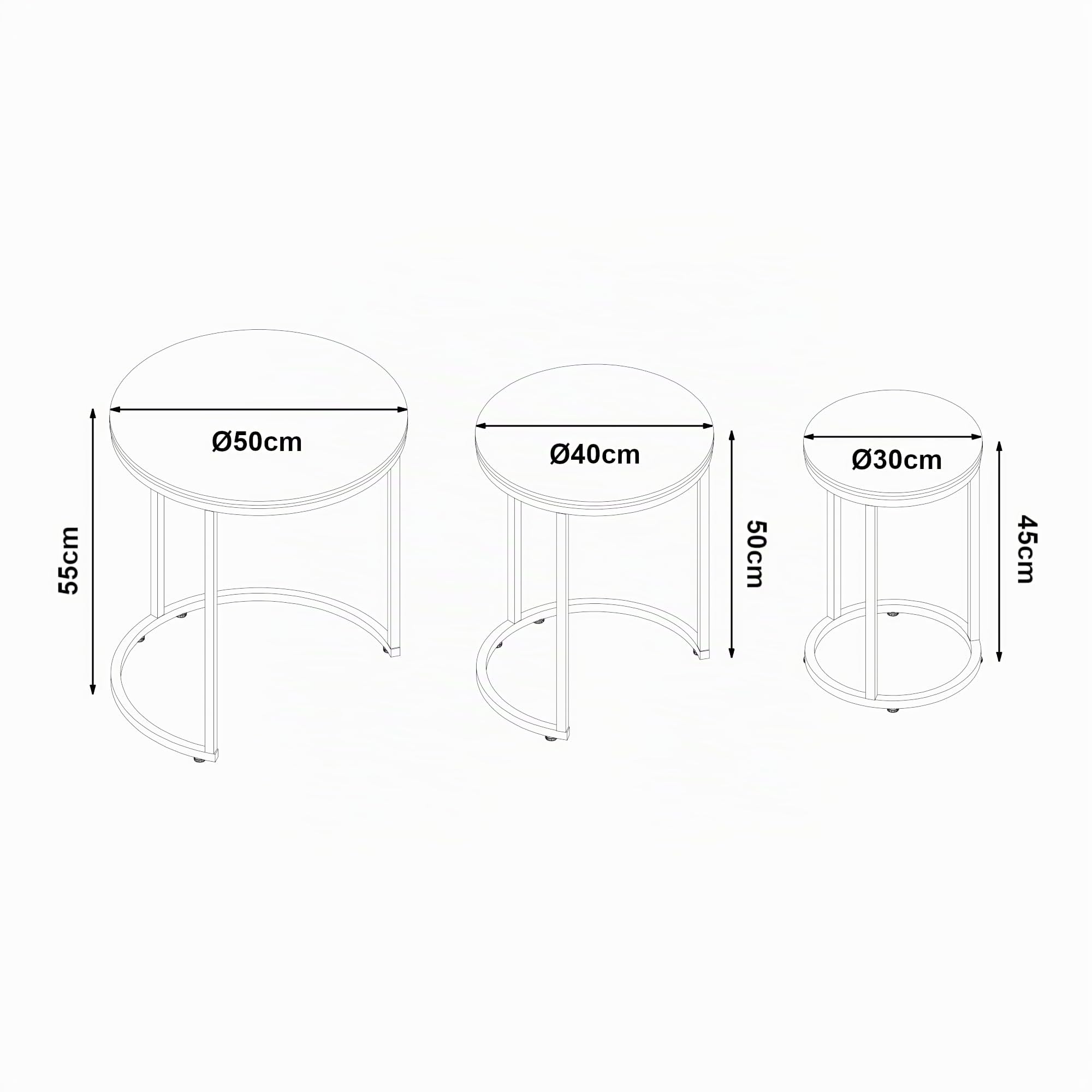[en.casa] Set di 3 Tavolini da Salotto Tavolini Sovrapponibili con Telaio in Metallo e Piano Rotondo in Effetto Marmo Bianco