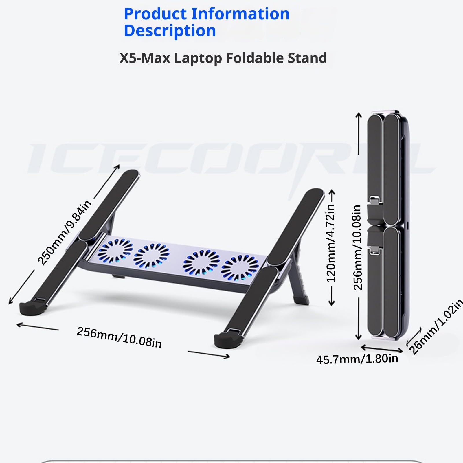 Pad di raffreddamento pieghevole del computer portatile con ventola silenziosa e supporto regolabile per tablet da 10-17 pollici Design in lega di alluminio
