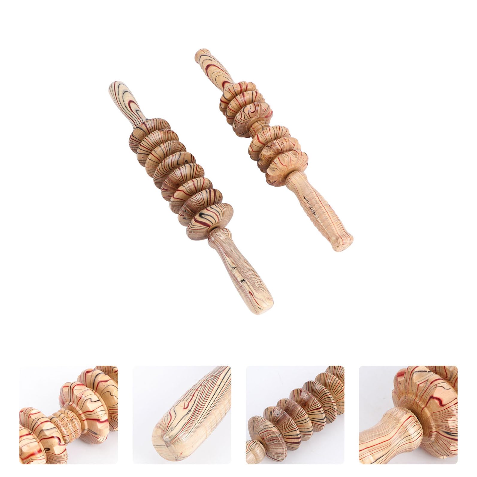 Masajeador Abdominal de Madera 2 Piezas 9 Rodillos, Masaje Manual, Estimulación Muscular y Circulación Linfática, Adecuado para Relajación Corporal y Cuidado Salud en Casa