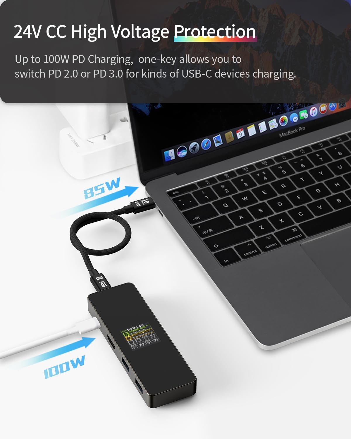 DOCKCASE Smart Hub USB C (7 en 1 con pantalla HD) con HDMI 4K@60Hz, Power Delivery (PD) 100W, 3 USB-A 3.0 puertos, lector de tarjetas SD/TF, adaptador USB C compatible con MacBook Pro/Air, Dell XPS