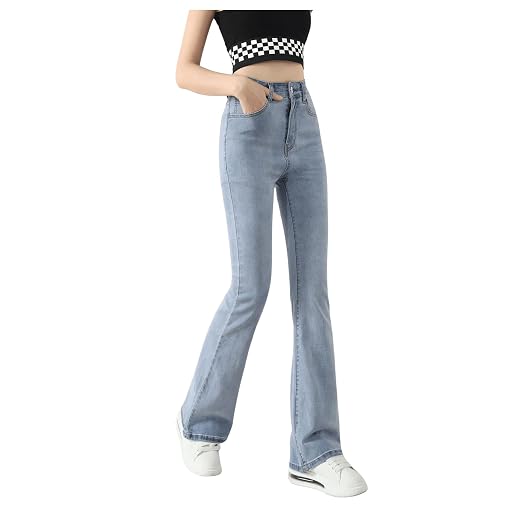 SweatyRocks Girl's Casual High Waisted Zip Up Jeans Solid Flare Leg Stretch Denim Pants