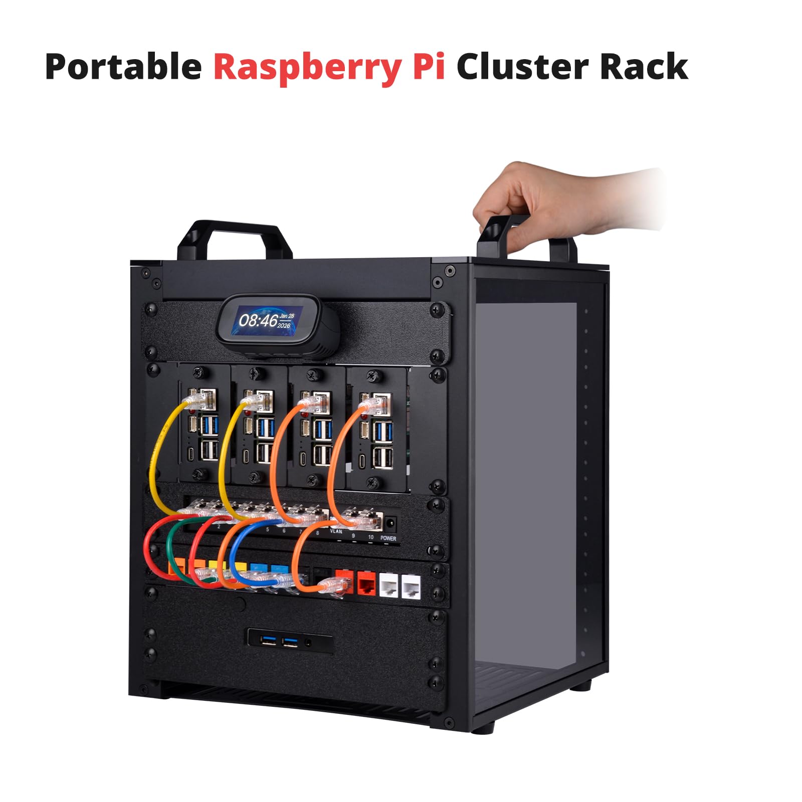 GeeekPi DeskPi RackMate T1/2 Plus, armadio server da 10 pollici, 6U, mini rack profondo 260 mm con fondo del rack e pannello patch Keystone vuoto a 12 porte, per dispositivi AV, NAS e server da 10