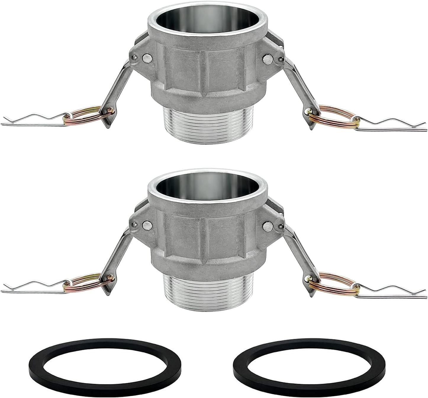 SAFBY 2 PCS Aluminum Global Type B Cam and Groove Hose Fitting, Plug x NPT Male with 2 PCS Camlock Gasket Fitting (0.75“)