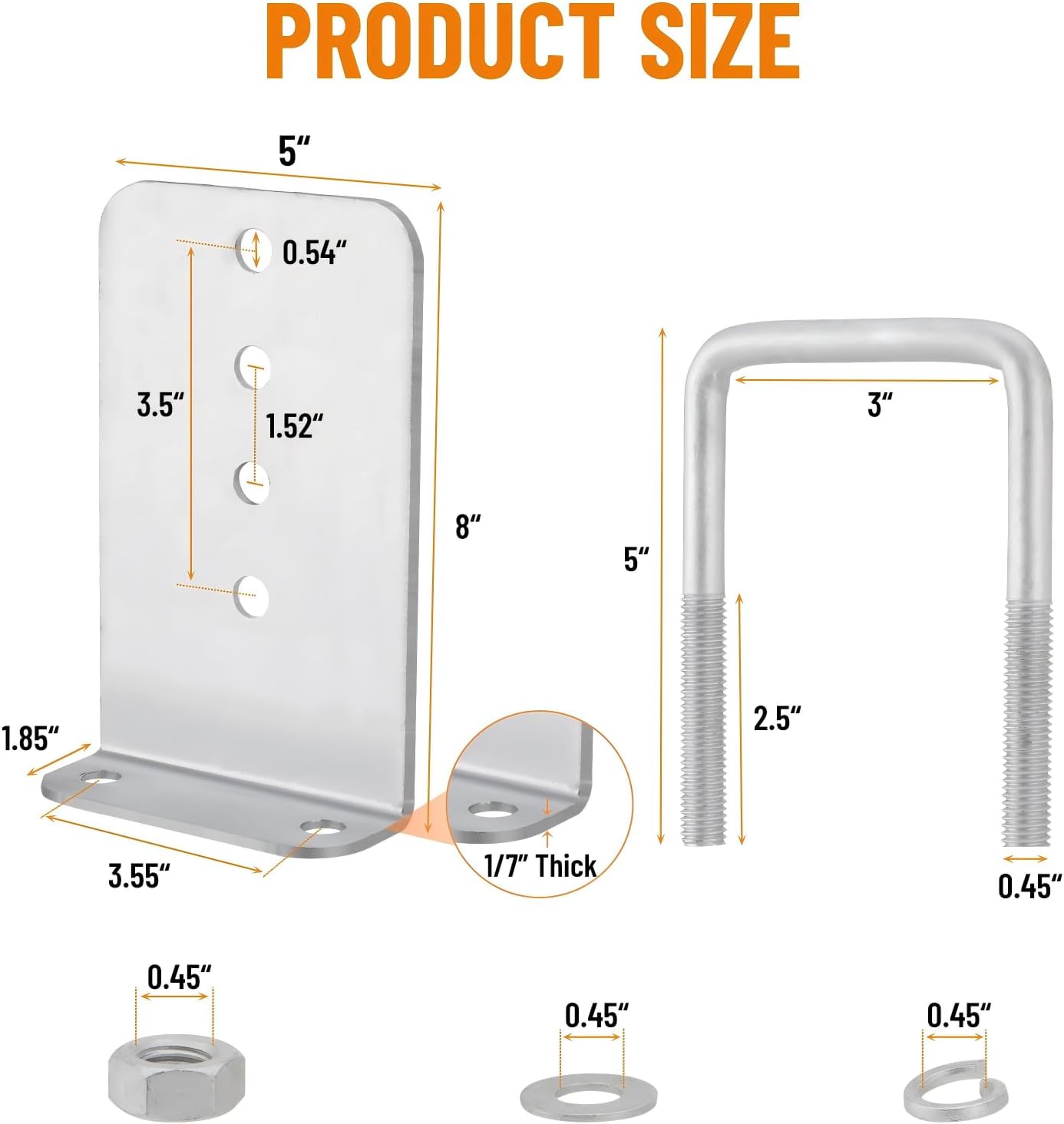 8" L-Type Boat Trailer Bunk Brackets, Galvanized Steel L-Shape Bunk Board Kits Suitable for 3x3 Crossmembers, 8 Pack