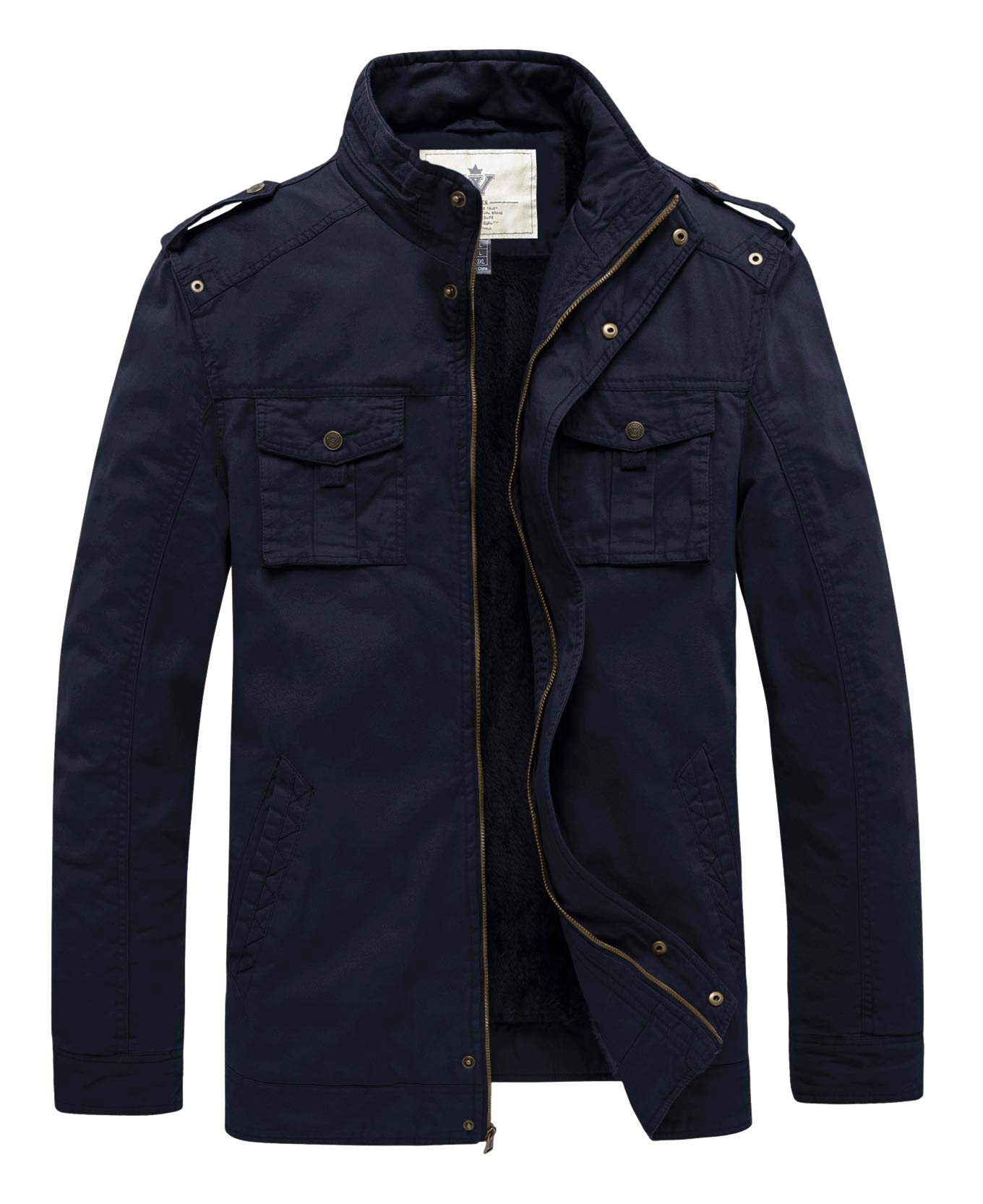 WenVenMen's Winter Casual Cotton Coat Thicken Fleece Lined Military Jacket