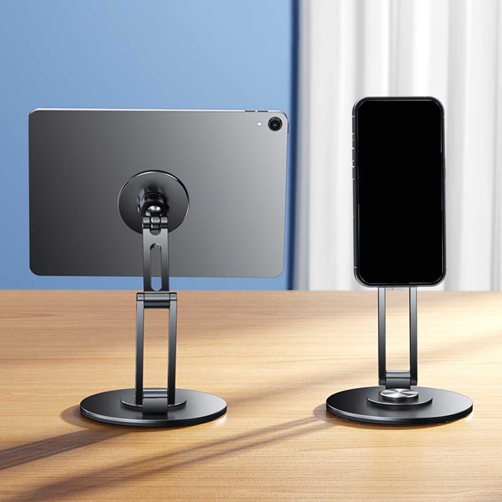 Fuerte soporte de escritorio para teléfono, giratorio de 360 grados, construcción de metal, agarre antideslizante, libera soporte de mesa para teléfono para coche