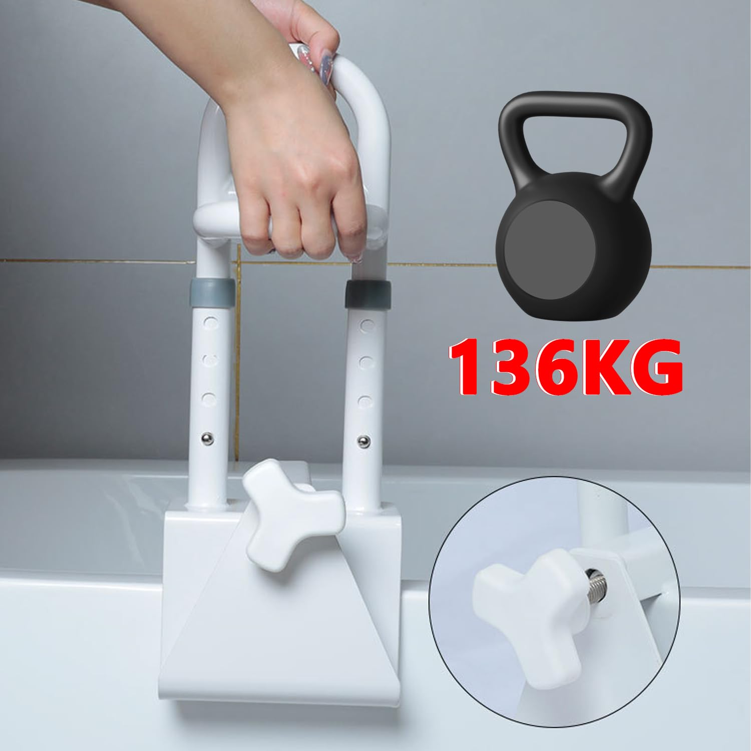 Maniglione Vasca da Bagno Anziani, Maniglia Accesso Vasca Regolabile, Acciaio Inossidabile Maniglia per Bordo Vasca con Imbottitura in Gomma, Senza Foratura, Larghezza 8-17cm, Portata Fino a 136kg