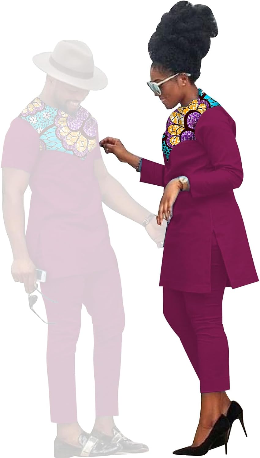African Coupleswear Women's Ankara Printed Top and Trousers Set Bazin Riche Men's Matching Top and Trousers Set - Image 2