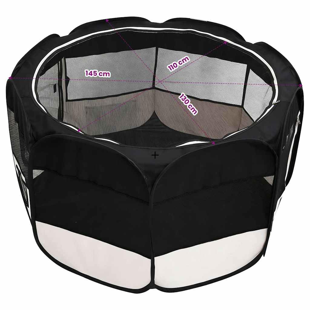 vidaXL Parc Pliable pour Chien avec Sac de Transport Noir 145x145x61cm