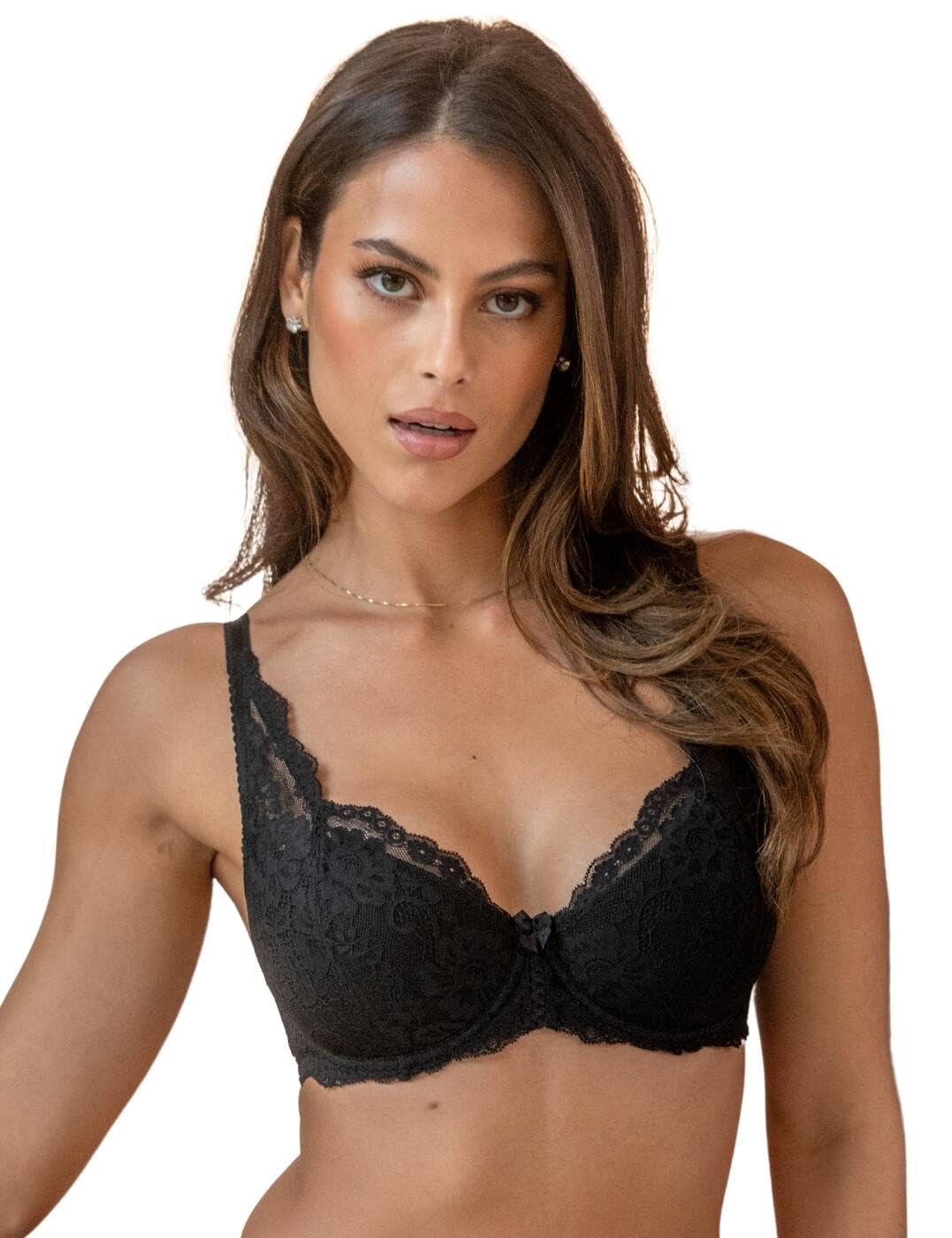 Pour Moi 25907 Fleur Lightly Padded High Apex Bra Black