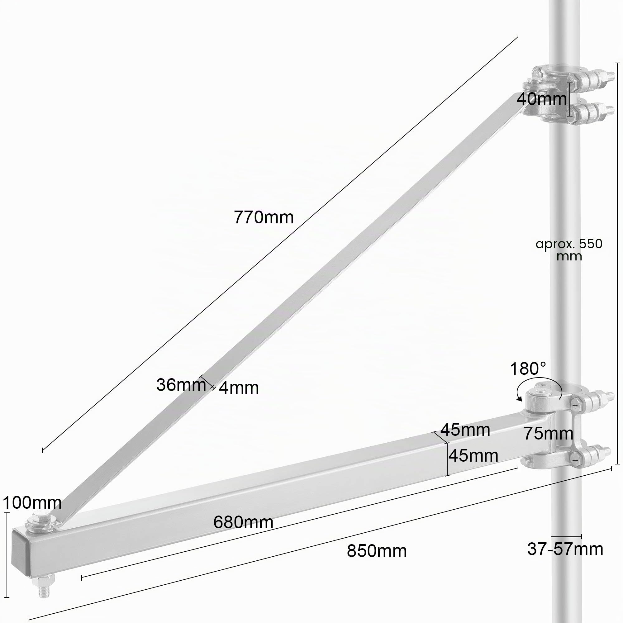Arebos Brazo de Soporte del Polipasto | Soporte de Brazo de Grúa Eléctrico | Brazo Oscilante del Polipasto Rango de Giro: 180 ° | Max. Carga a 1000 kg