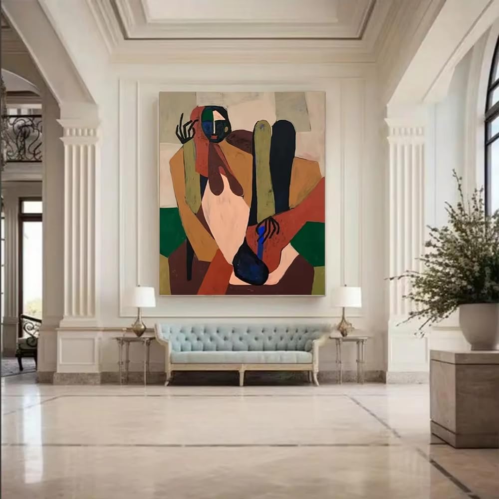AEFOUU Wall Art Canvas Picture Print Abstract Painting Picasso Style Figures Wall Art Picture Big Mural for Home Living Room(90x120cm/35x48in/Internal Frame)