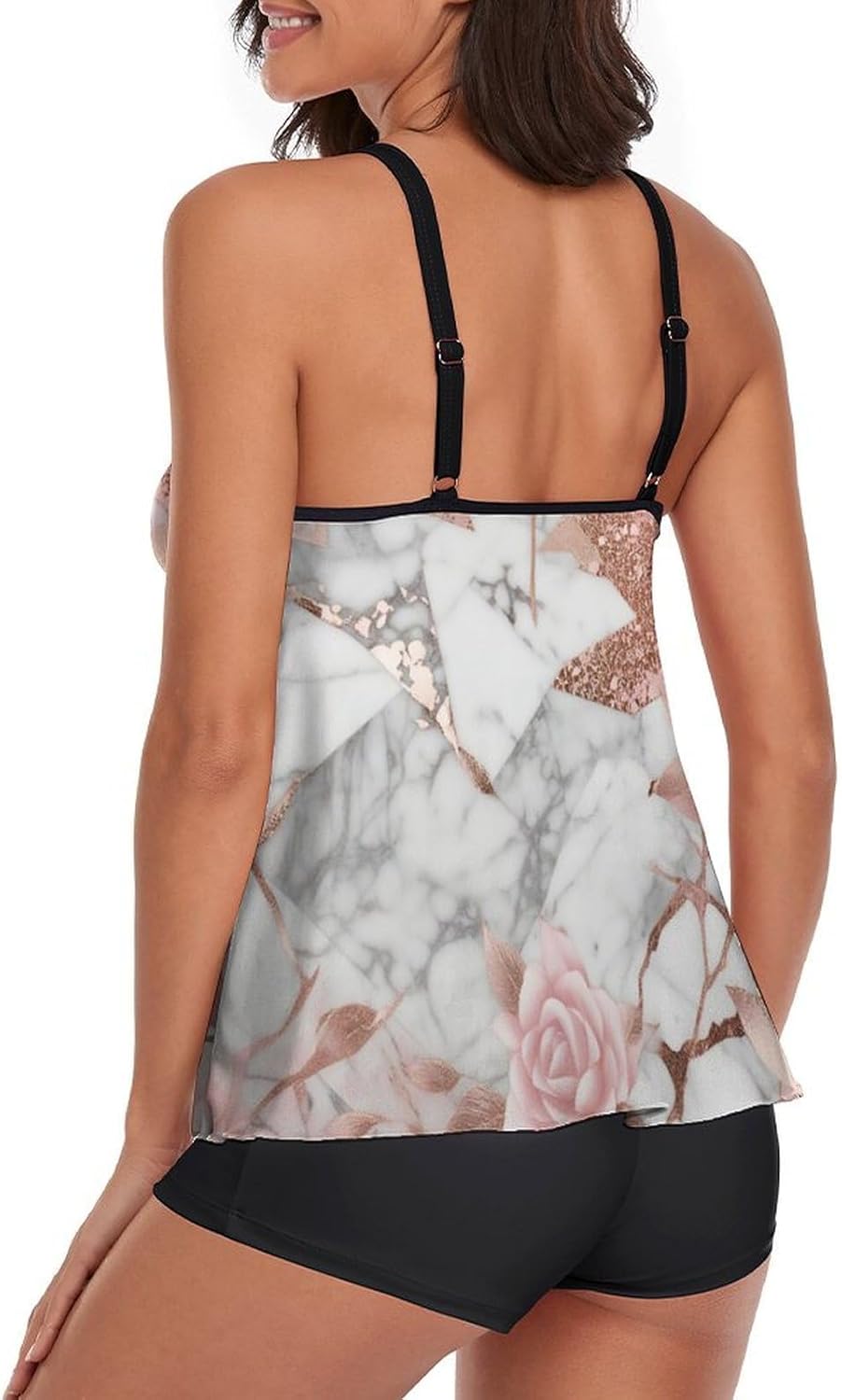 Women's Adjustable Strap Tankini Set, 2 Piece Tummy Control Swimsuit with Tank Top and Shorts