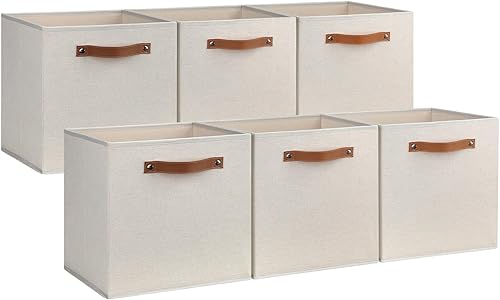 LOVSTORAGE Contenedores de almacenamiento grandes de 11 x 11 pulgadas, paquete de 6 cubos de almacenamiento plegables con asas para organizar, caja