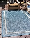 Unique Loom Outdoor Collection Transitional Indoor & Outdoor Casual Solid Tonal Border Area Rug, 6 x...