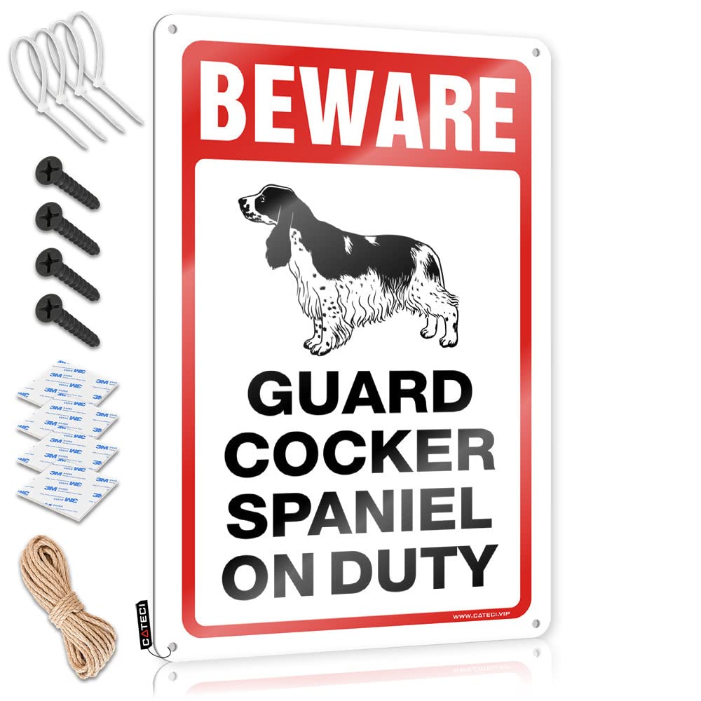 Decor For Man Cave Beware! Guard Cocker Spaniel On Duty Tin Sign Office Tin Sign Vintage Metal Tin Sign(20X30CM)