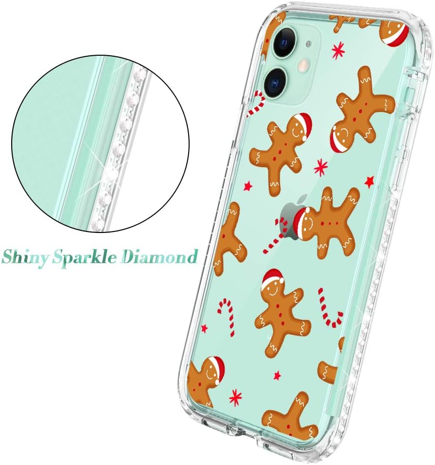 Caka Christmas Case for iPhone 11 Case Full Body Protection with Built in Screen Protector Glitter Sparkly Diamond Holiday Girls Girly Women Soft Transparent Case for iPhone 11 6.1 -Gingerbread Man