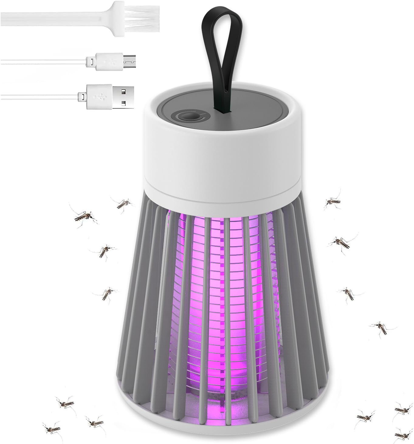 Portable Mosquito Zapper Indoor Wireless,Bug Zapper Outdoor,Rechargeable Fly Zapper with USB Electric Bug Zapper with Security Grid and Clean Brush,Fly Traps for Camping,Home,Kitchen (gray)