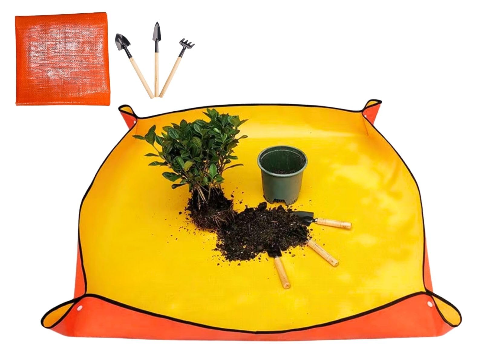 DS. DISTINCTIVE STYLE Garden Tool Set of 4, Repotting Mat 39.5" X 39.5", Small Garden Shovel and Hand Rake for Indoor Plants