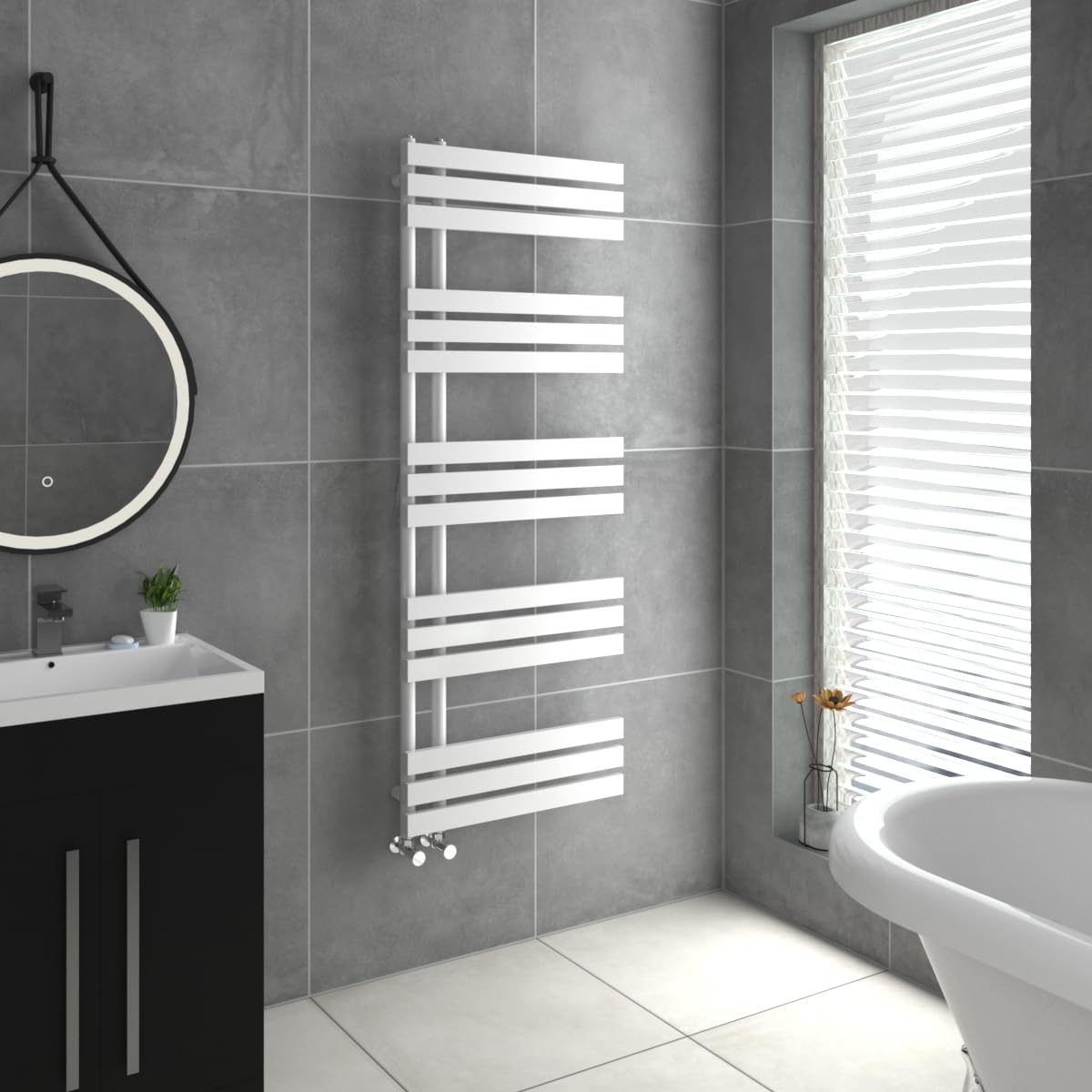 Warmehaus White Designer Heated Towel Rail D Shape Bathroom Ladder Style Radiator Warmer Central Heating 1600X600mm