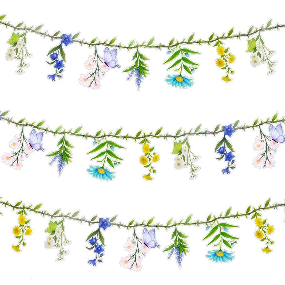 Pre-strung Party Banner - 6.5ft Waterproof Flower Garland for Birthday Wedding Decor, No Assembly Needed, Ready to Use Floral Hanging Banner with Butterflies