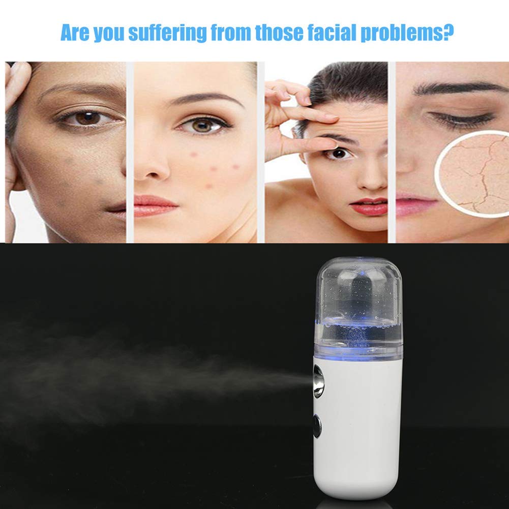 Nano Gesichtsdampfer, 30ml Ultraschall Facial Spray Zerstäubung Nebel Spray Gesicht Feuchtigkeitsspendende Flüssigkeitszufuhr Handliche Maschine USB Aufladung für den Heimgebrauch