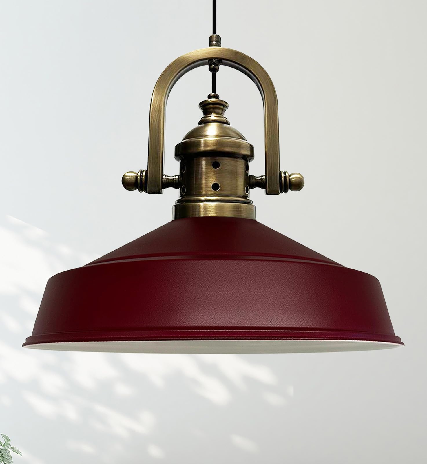 Bamyum Burgundy 1 Asletl-Finke Hanging Lamp Industrial Pendant Light, 40 Cm Shades, Modern Metal Kitchen Island Lights, E27 Pendant For Living Room And Dining Room, Burgundy Pendant Light