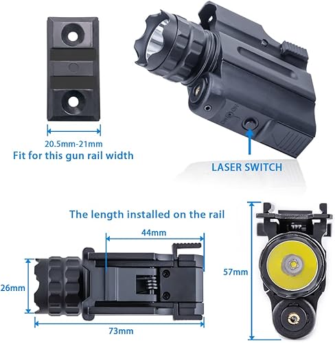 Miniatura 4 de MCCC Combo de linterna táctica láser rojo claro, montaje en riel Picatinny, se adapta a pistola, escopeta, pistola de aire comprimido, accesorios de