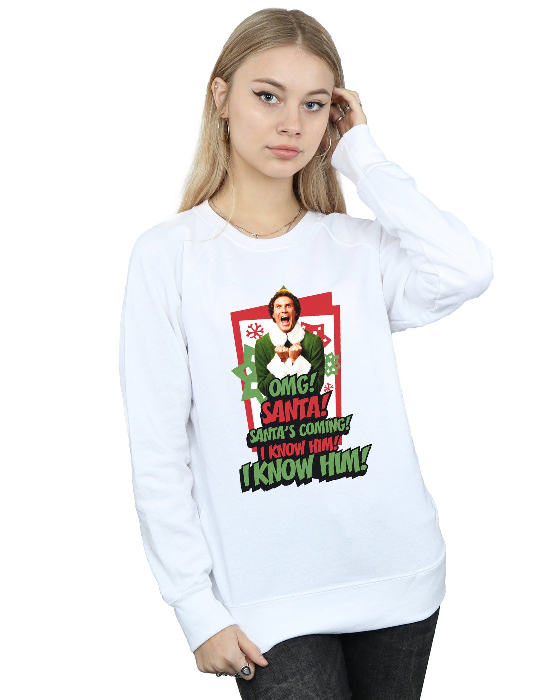 Elf Women's OMG Santa Sweatshirt Large White