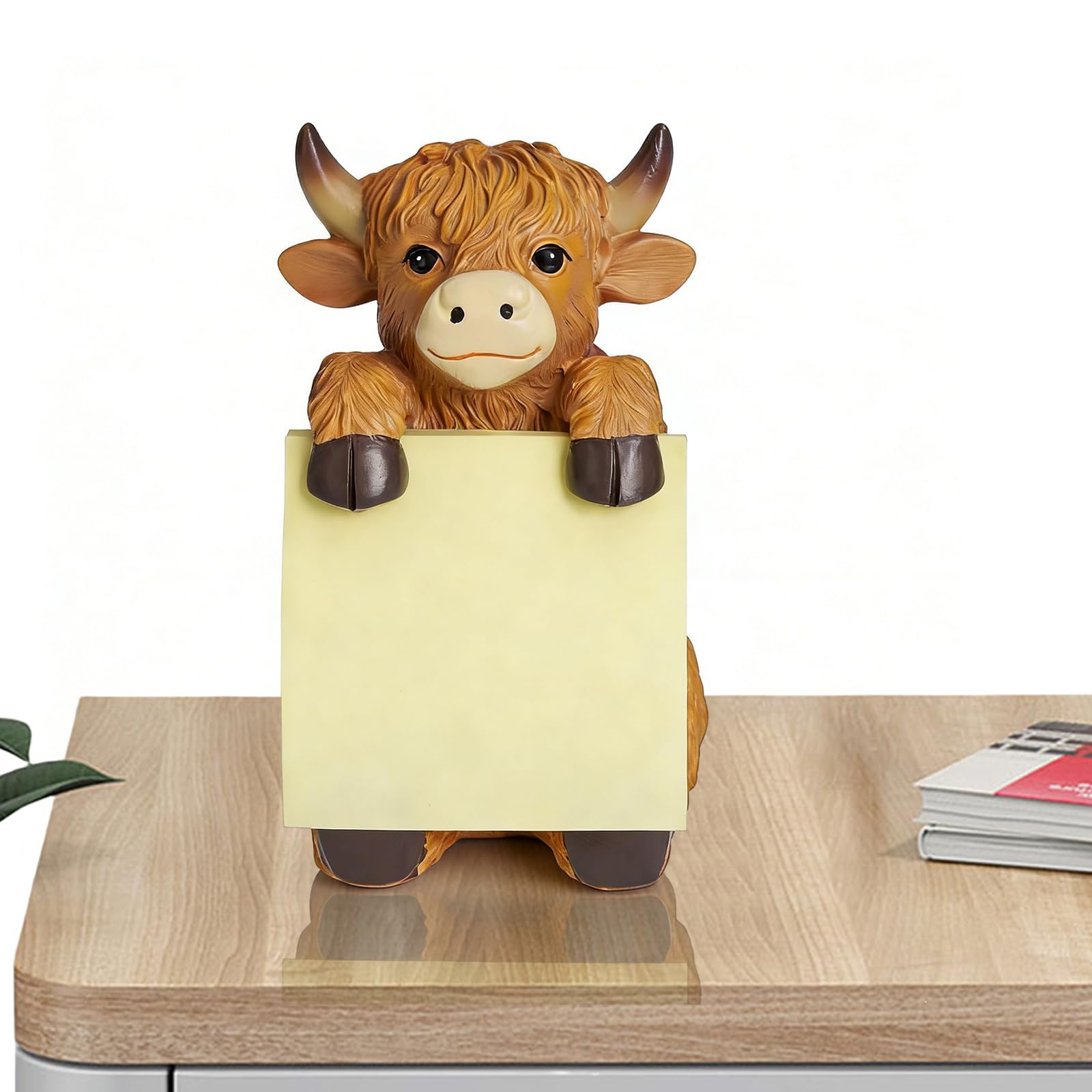 Post It Notes Holder, Resin Highland Cow Sticky Note Holder, Pop-up Sticky Note Dispenser Includes 3x3 in Notes, 100 Sheets, Cute Desk Accessories for Office Home (Brown)