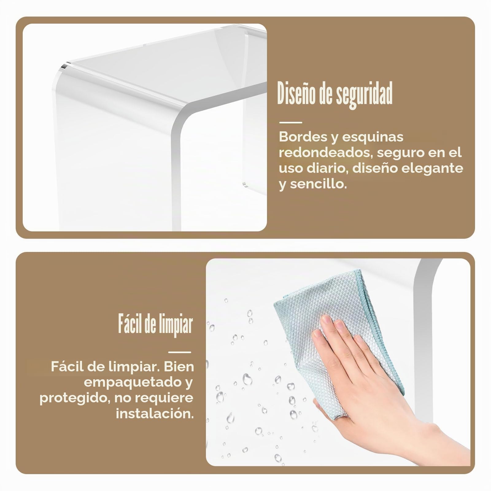 Mesa de extremo de acrílico transparente,Mesa auxiliar en forma de U con bordes redondeados,elegante mesa de centro moderna pequeña,Bancos de ducha,Taburete de acrílico,Taburete de pie transparente
