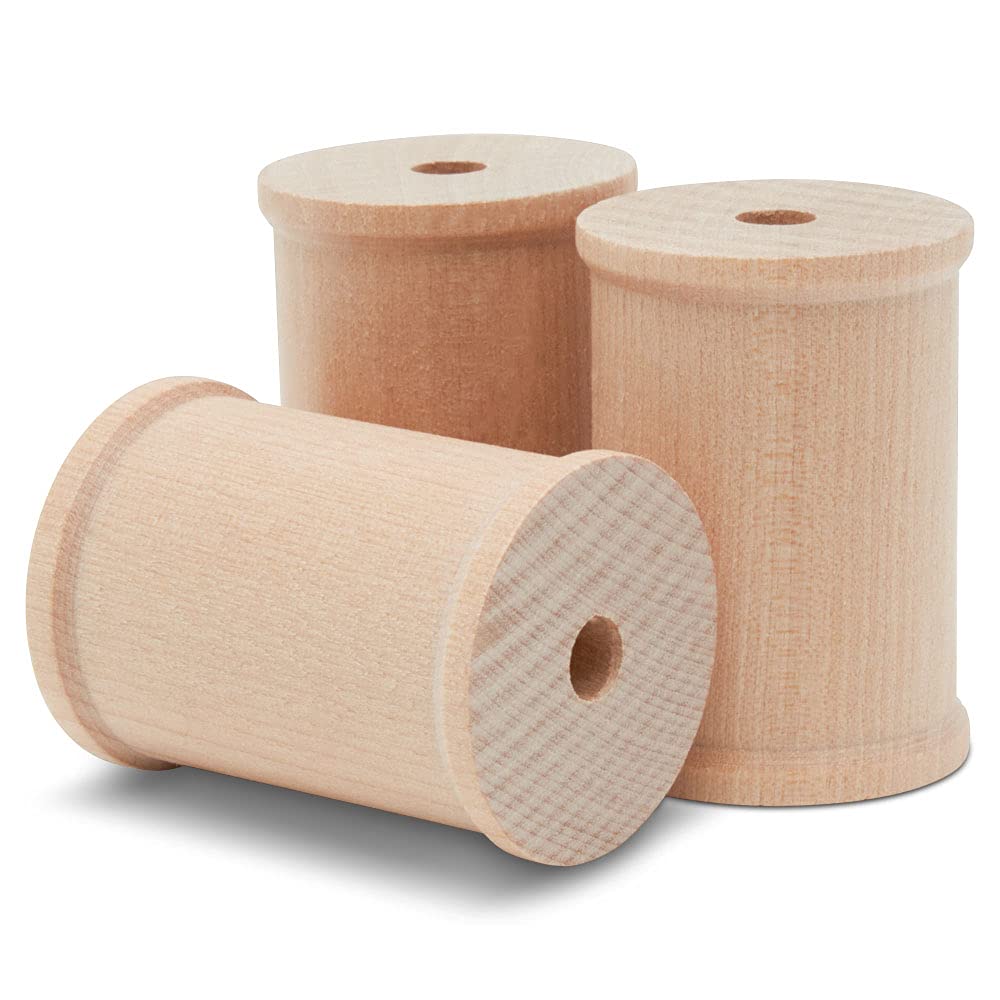 Woodpeckers Wooden Spools 2 x 1-1/2-inch, Pack of 25 Large Wood spools, Unfinished Birch, Splinter- Free, for Crafts