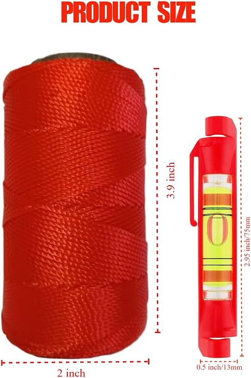 Professional Nylon String Line Kit, 1000 Feet with 5 Line Level Tools, High Strength #18 Cord for Construction, Gardening, Masonry, Fishing (red)