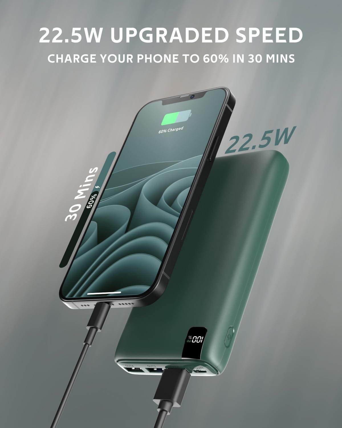 A ADDTOP Powerbank 26800mAh 22.5W Power Bank PD USB-C con LCD Digitale Display Caricabatterie Portatile per Smartphone Tablet