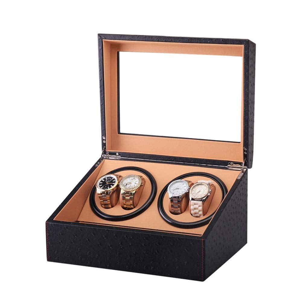 OLSKFUH Watch Watch Winder Quiet Motor Rotating 4 Watch + Storage 6 Watches Box - Black,