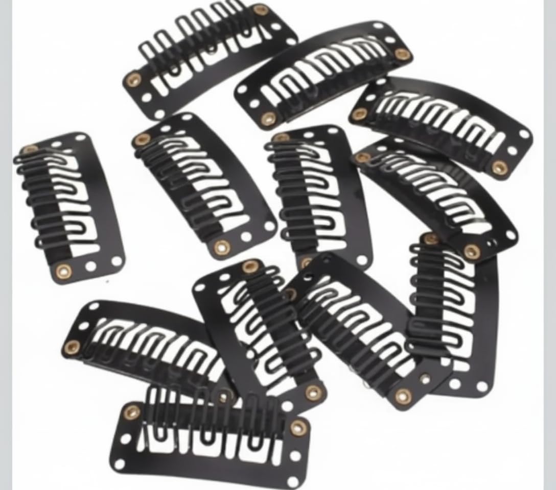 U Shape Snap Clip For Hair Extension Weft Wigs 32Mm- Black - 12Pcs-image-24