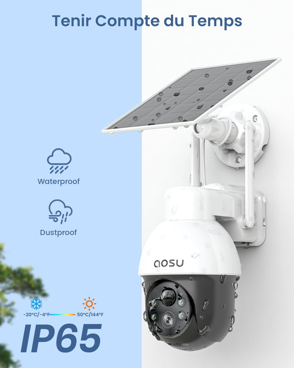 aosu 2K 3MP Camera Solaire Extérieur WiFi Surveillance 360° PTZ Suivi Automatique Vision Nocturne Alarme Audio Bidirectionnel
