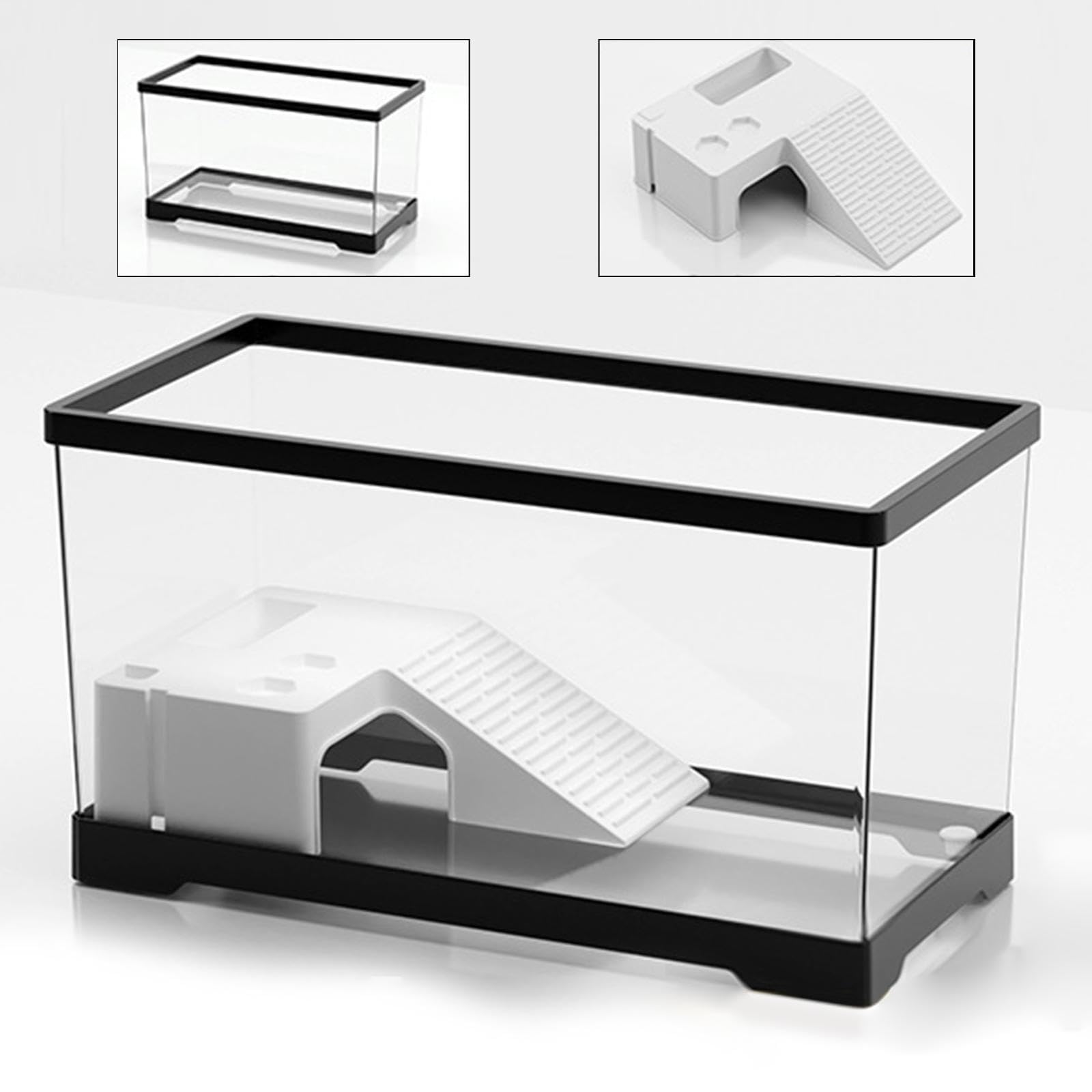 Acuario de Tortugas con Tanque con de área Multifuncional de Tortugas Hermitah Case Box Basking Ramp Ramptil Hábitat Pets Accessy, Grande Negro, Individual