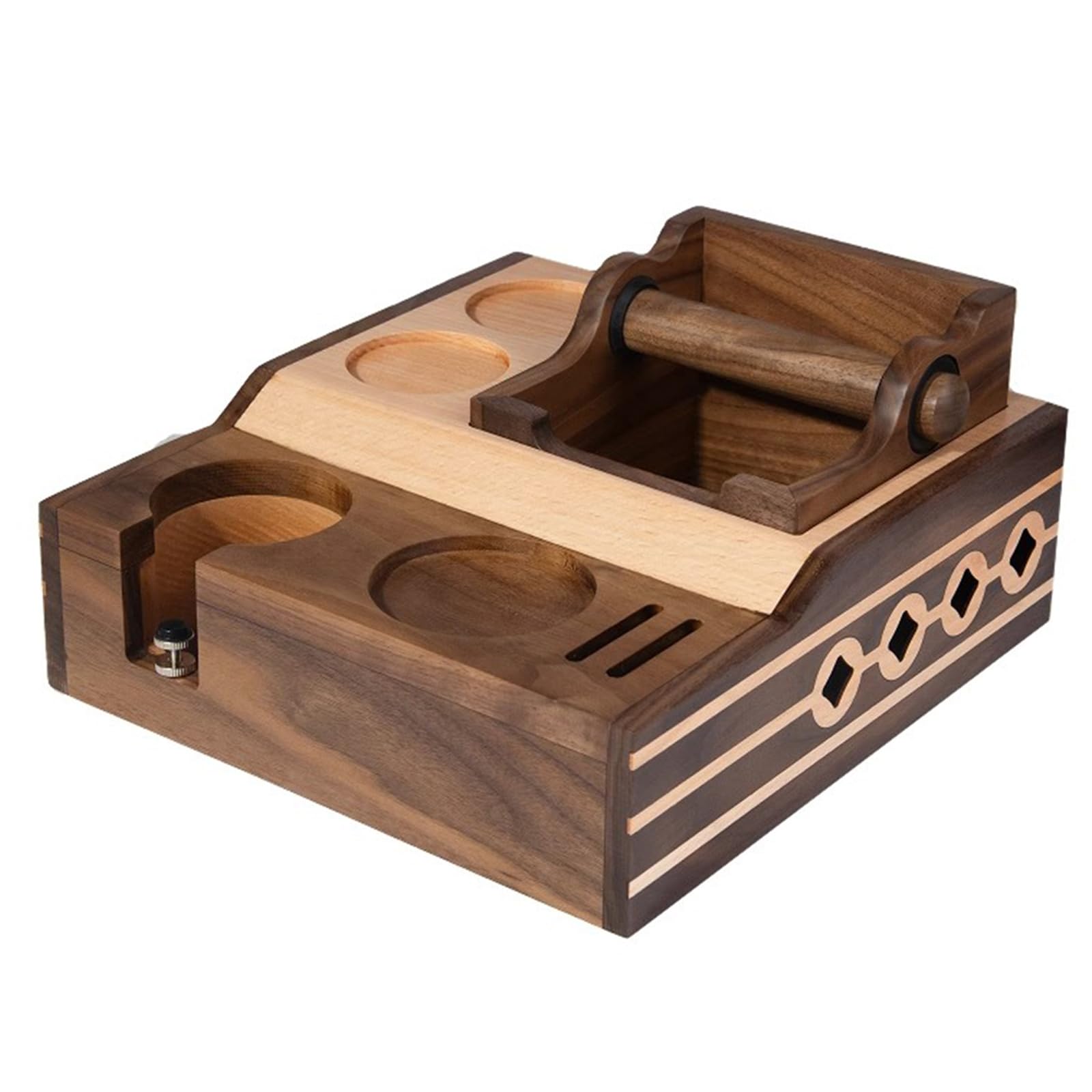 SICWEDIM Espresso Tamping Station, Wood Coffee Organizer Box, with Tamper Holder, Distributor Slot, and Multi-Accessory Storage, for 51/53, 58mm Portafilter (A 51/53mm)