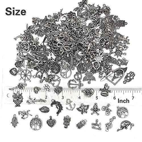 JIALEEY 200 PCS Wholesale Bulk Lots Jewelry Making Charms Mixed Smooth Tibetan Silver Metal Charms Pendants DIY for Necklace Bracelet Jewelry Making and Crafting - Thumbnail 6