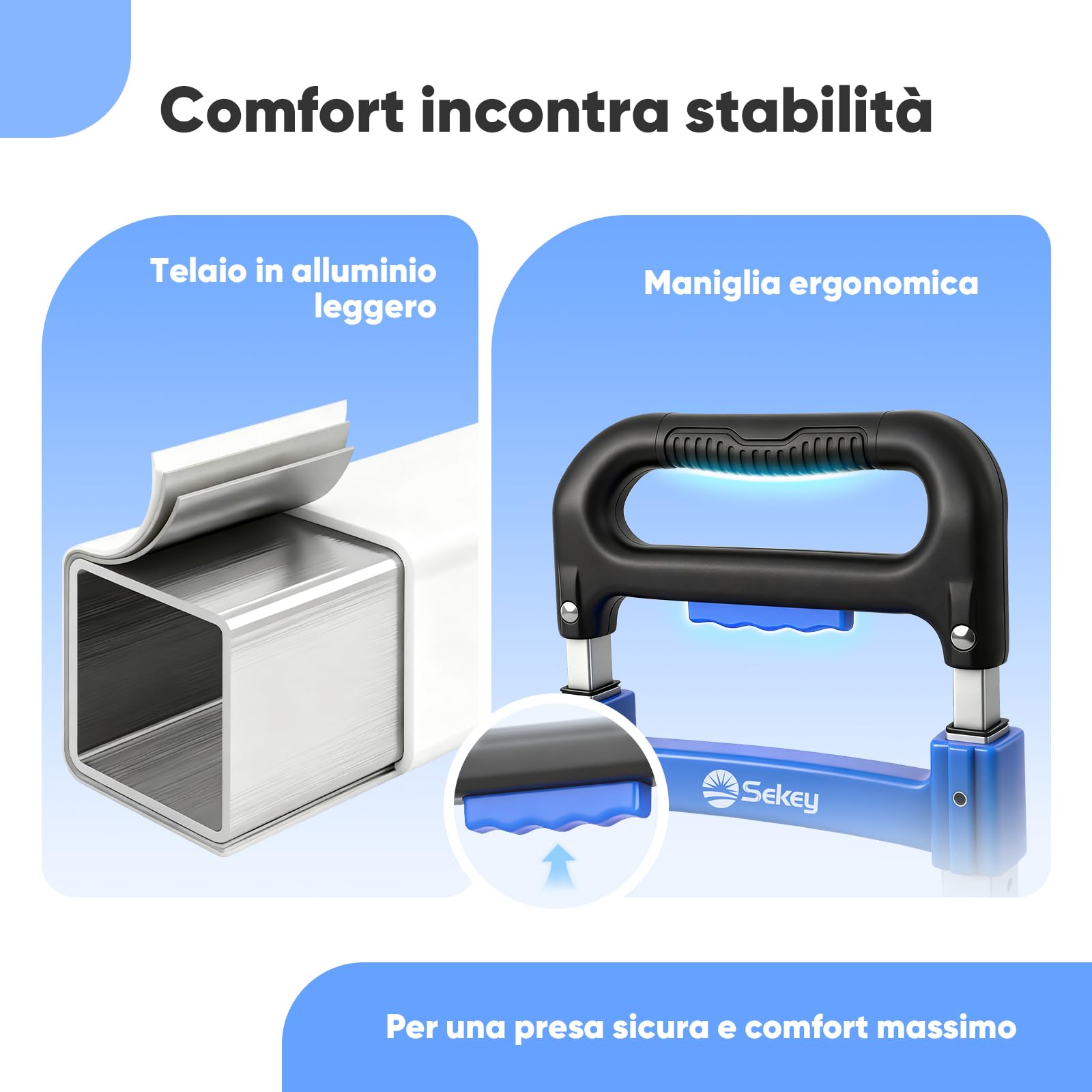 Sekey Carrello pieghevole e leggero per il trasporto, solo 3,5 kg, portata 80 kg, altezza regolabile in 3 livelli e pieghevole in pochi secondi, in alluminio con ruote in TPR e manico ergonomico