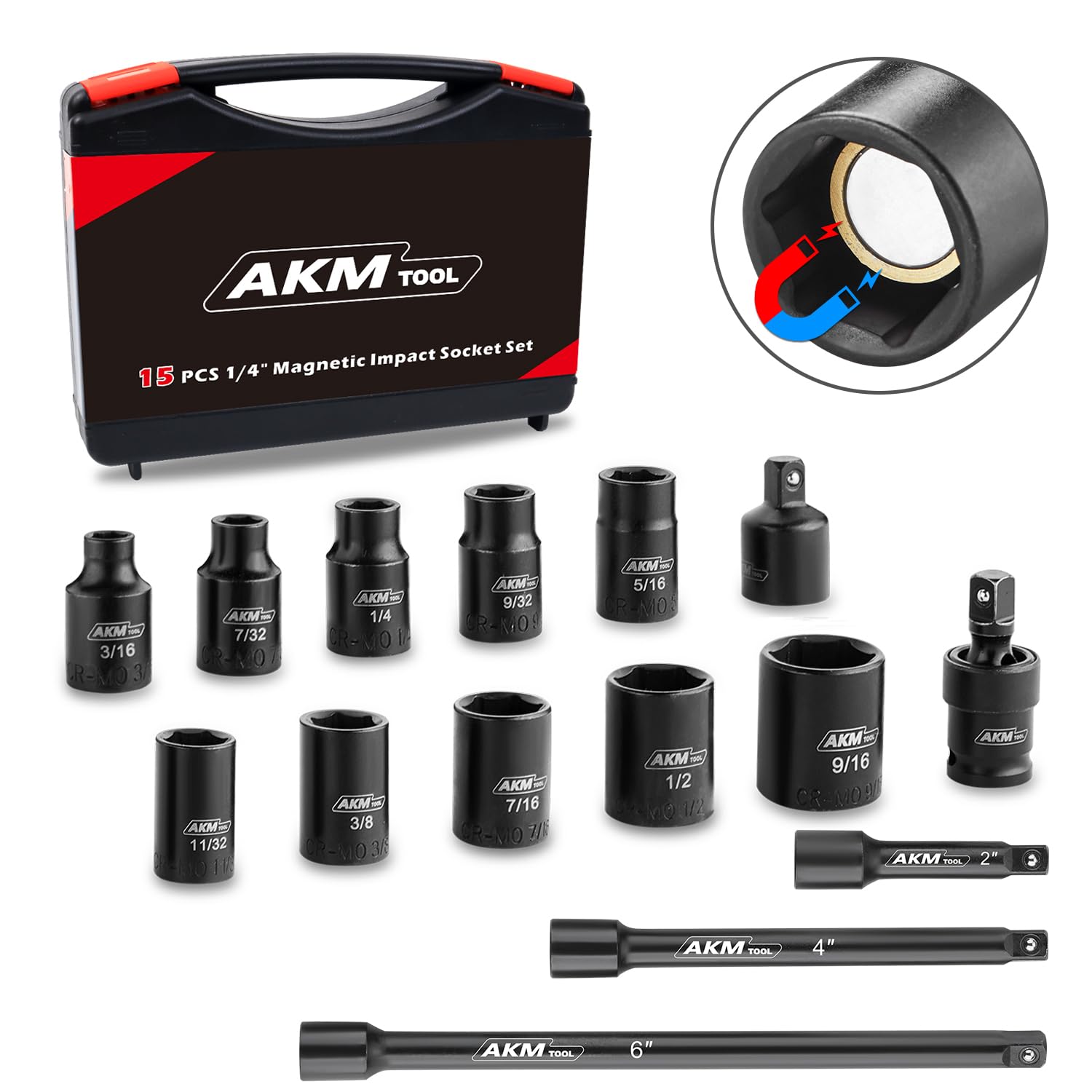 Amazon.com: AKM TOOL 1/4 Inch Drive Magnetic Impact Socket Set, 15 Amazon.com: AKM TOOL 1/4 Inch Drive Magnetic Impact Socket Set, 15