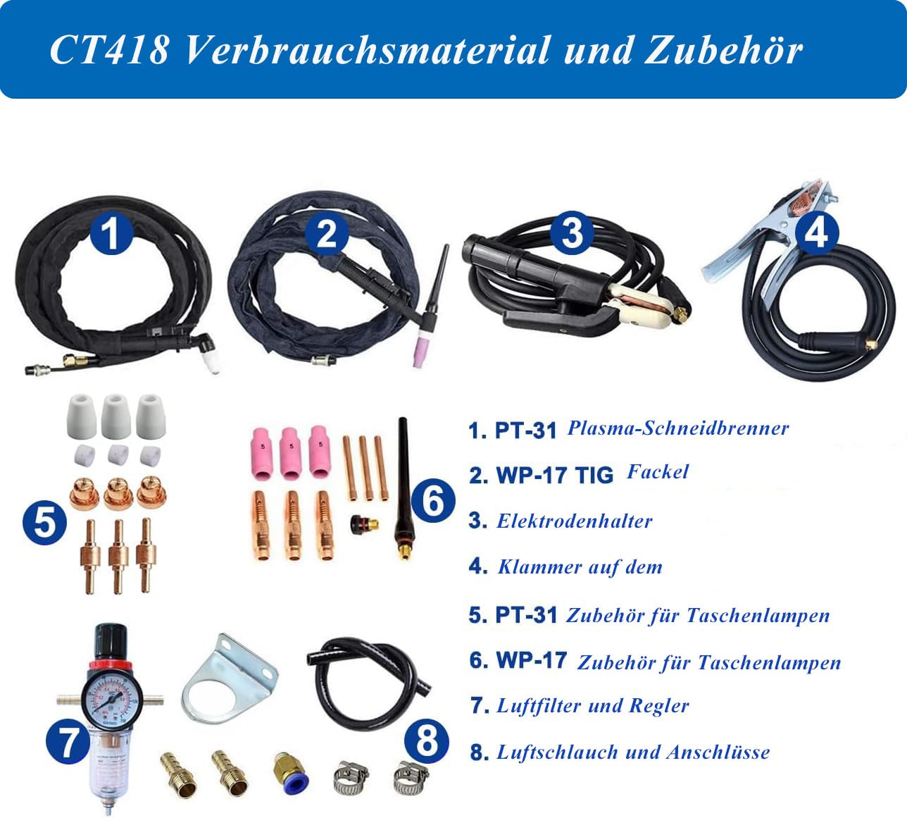 3 in 1 Combo Pilot Arc Plasmaschneider WIG Schweißgerät MMA Wechselrichter Kombischweißgerät Plasmaschneider TIG MMA | IGBT | Digitale LCD Anzeige | HF-Zündung CT418P