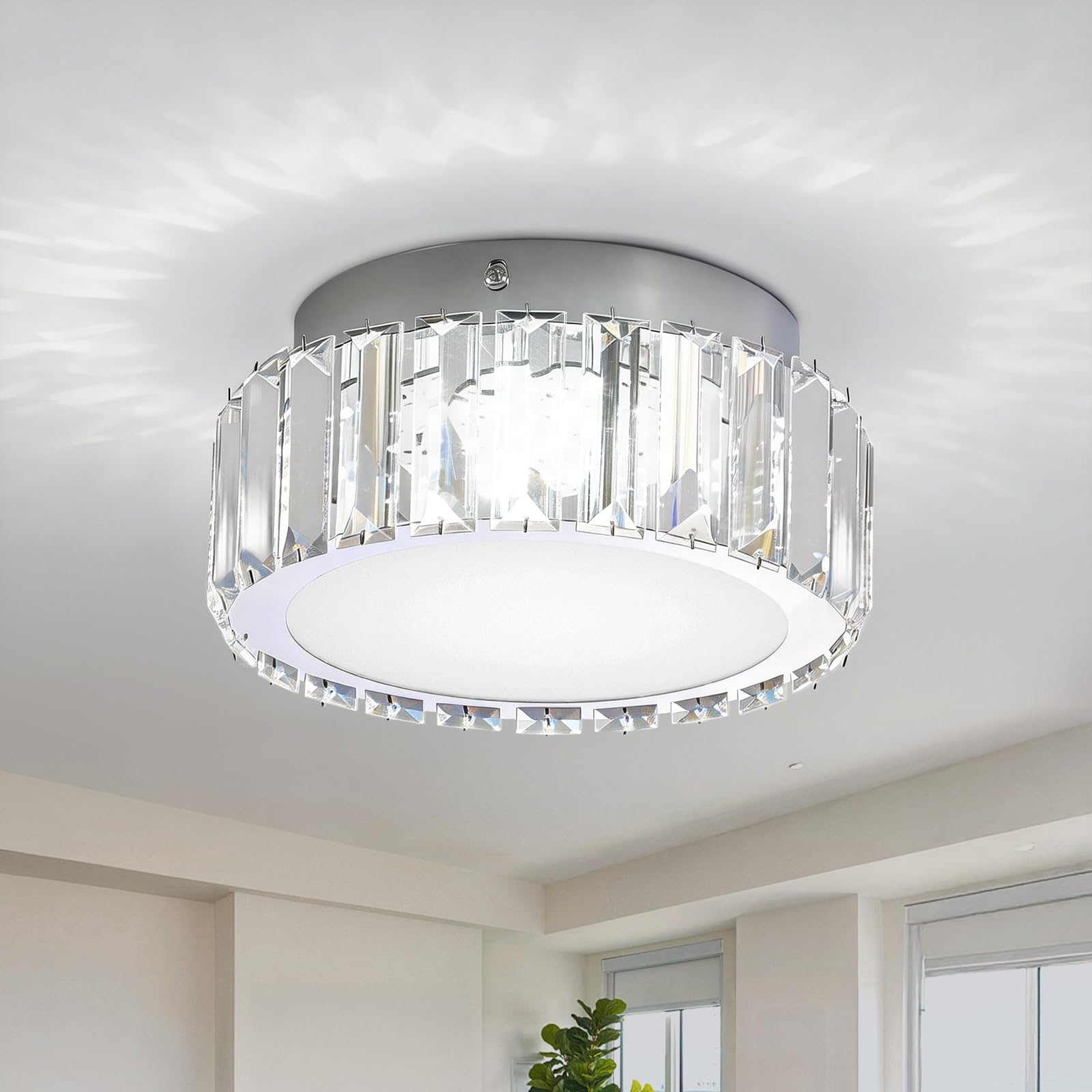 Warmiehomy Modern Crystal Ceiling Light,Small LED Crystal Chandelier 20cm,18W Semi Flush Mount Ceiling Light Fitting Cool White Light for Kitchen Dining Room Hallway Bedroom