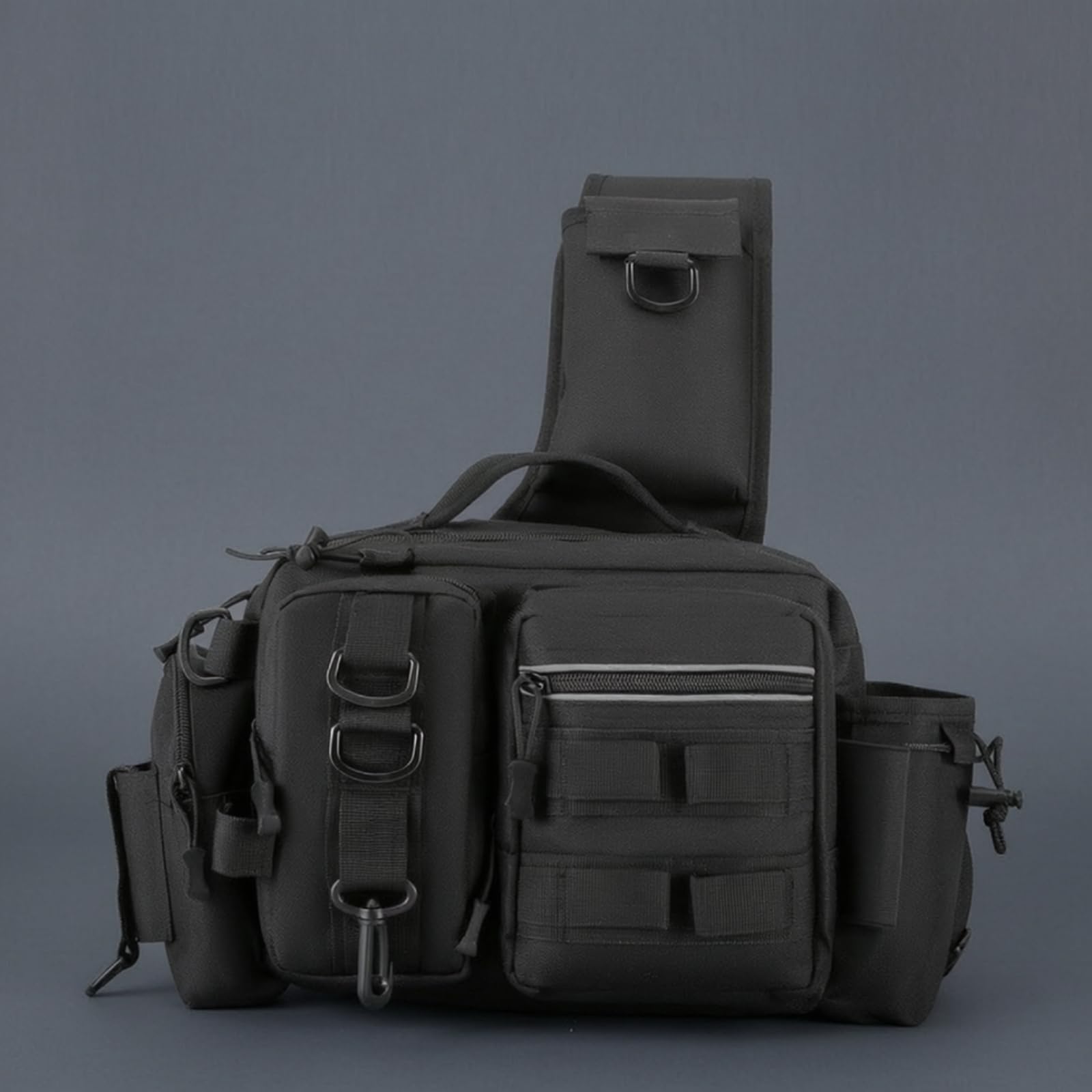 Angeltasche Ködertasche Tacklebag Gürteltasche Umhängetasche Leicht Und Freihändig mit Zipperfächern Klettflächen Metall D Ringen Wasserabweisend für, Array, Schwarz