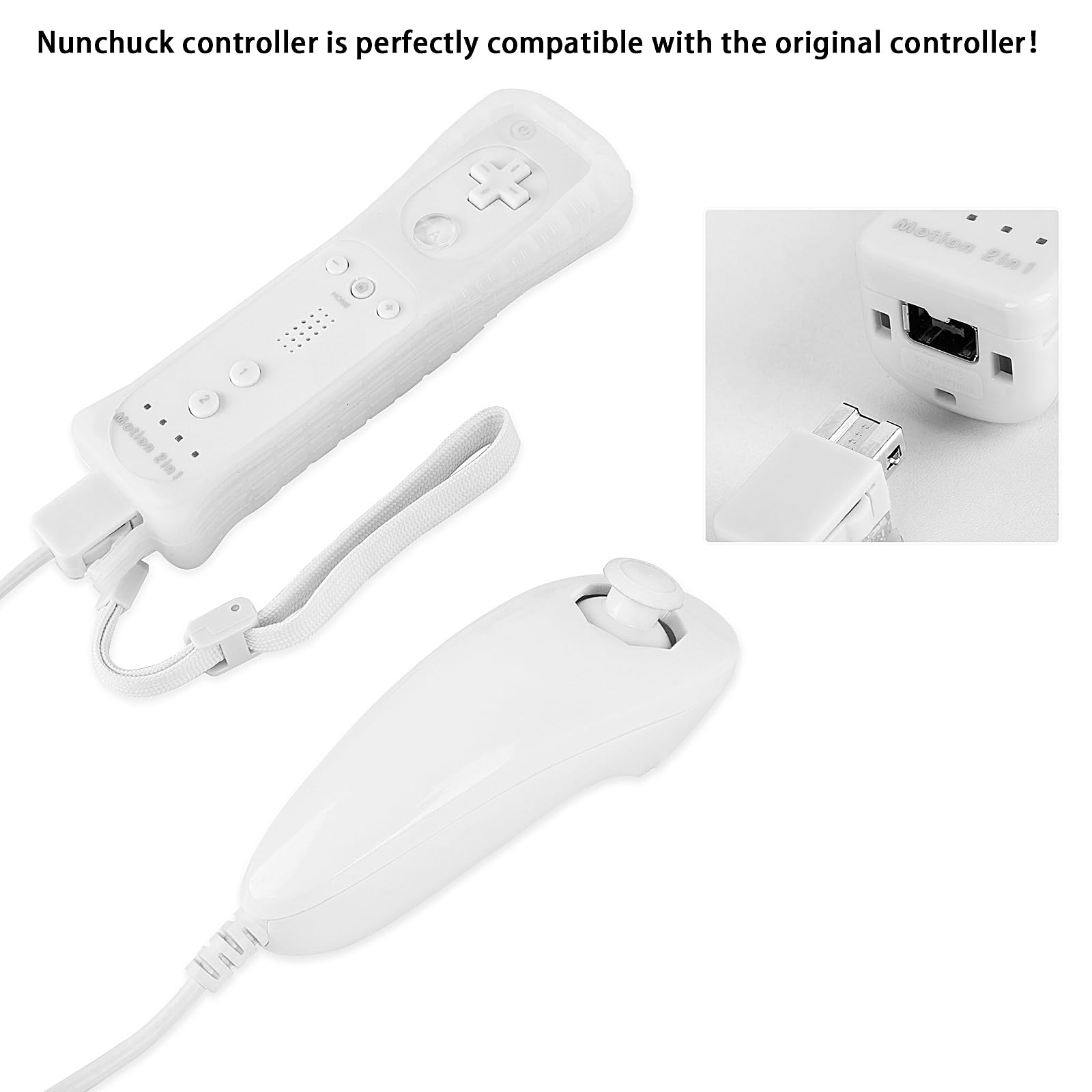 SWeien Wii Nunchuck Controller, 2 Packs Nunchuck Joystick Compatible with Wii console（Black & White） - 5
